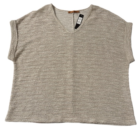 Belldini Textured Metallic Champagne Cozy Boucle Short Sleeve Fall Blouse - Picture 1 of 12